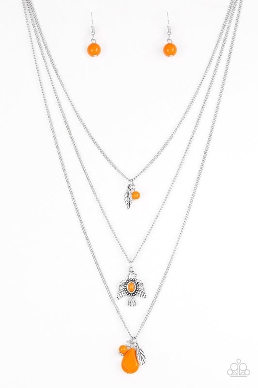 Paparazzi Accessories-Soar With The Eagles Orange Necklace Set