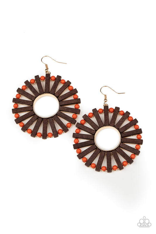 Paparazzi Accessories-Solar Flare Orange Wooden Earrings