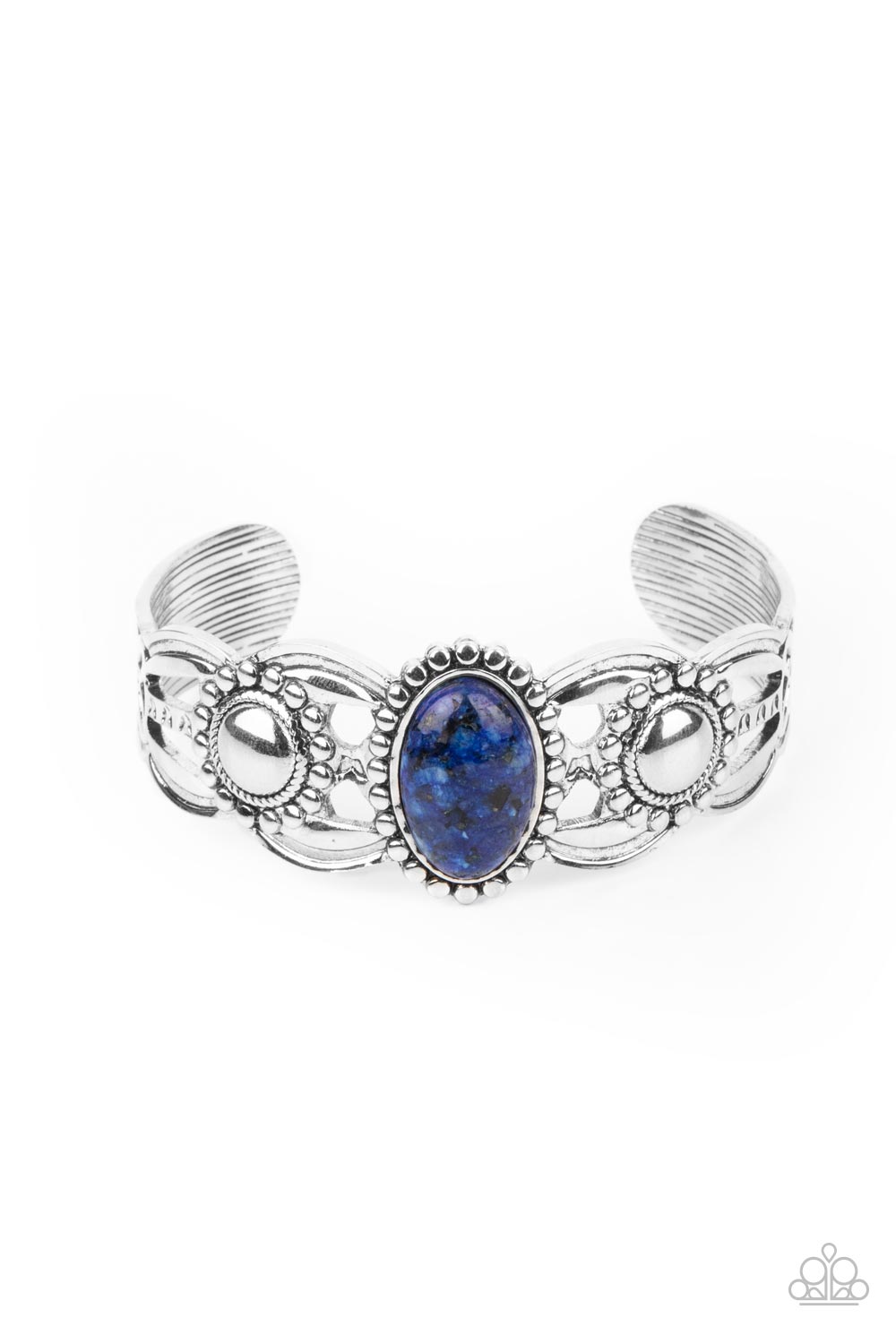 Paparazzi Accessories-Solar Solstice Oval Blue Stone Silver Cuff Bracelet