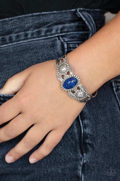Paparazzi Accessories-Solar Solstice Oval Blue Stone Silver Cuff Bracelet