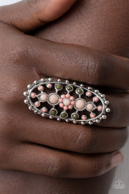 Paparazzi Accessories-Sonoran Solstice Pink Oval Floral Bead Ring