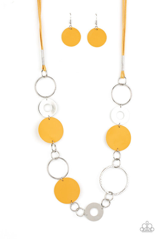 Paparazzi Accessories-Sooner or LEATHER Yellow Whimsical Necklace Set