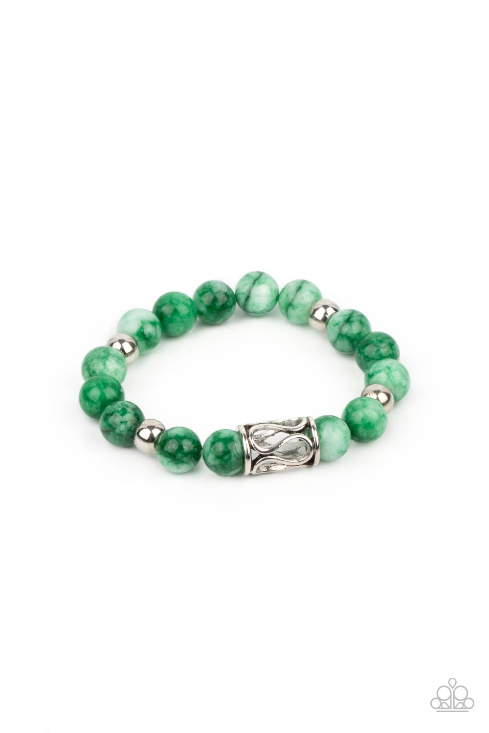 Paparazzi Accessories-Soothes The Soul Green Ornate Silver Bracelet