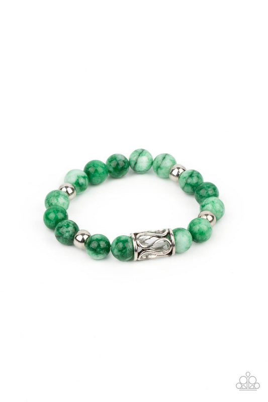 Paparazzi Accessories-Soothes The Soul Green Ornate Silver Bracelet