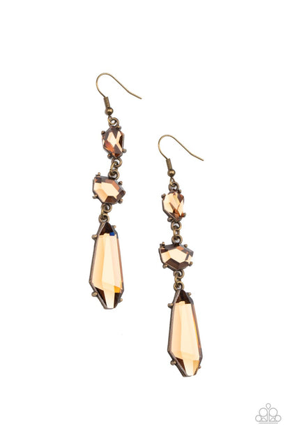 Paparazzi Accessories-Sophisticated Smolder Brass Smoky Topaz Earrings