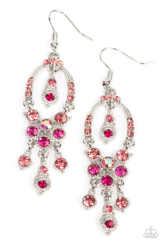 Paparazzi Accessories-Sophisticated Starlet Pink Iridescent Tassel Earrings