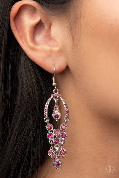 Paparazzi Accessories-Sophisticated Starlet Pink Iridescent Tassel Earrings