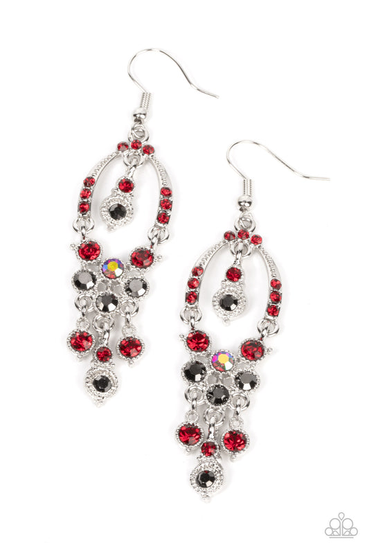 Paparazzi Accessories-Sophisticated Starlet Red/Hematite Horseshoe Earrings