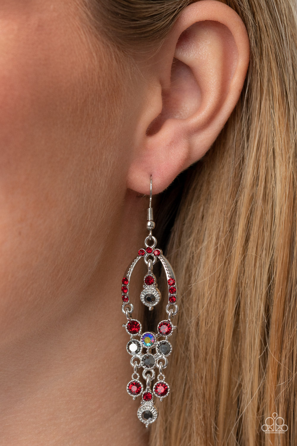 Paparazzi Accessories-Sophisticated Starlet Red/Hematite Horseshoe Earrings