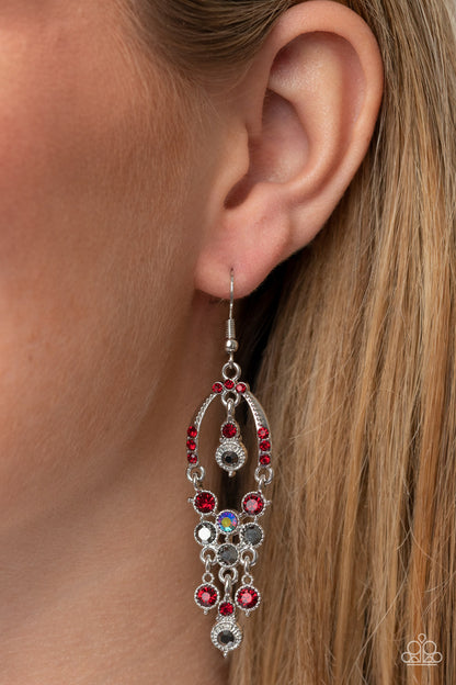 Paparazzi Accessories-Sophisticated Starlet Red/Hematite Horseshoe Earrings