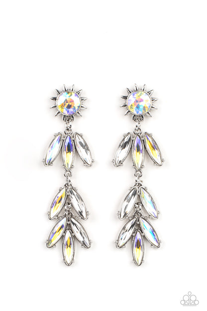 Paparazzi Accessories-Space Age Sparkle Yellow Iridescent Marquise Earrings