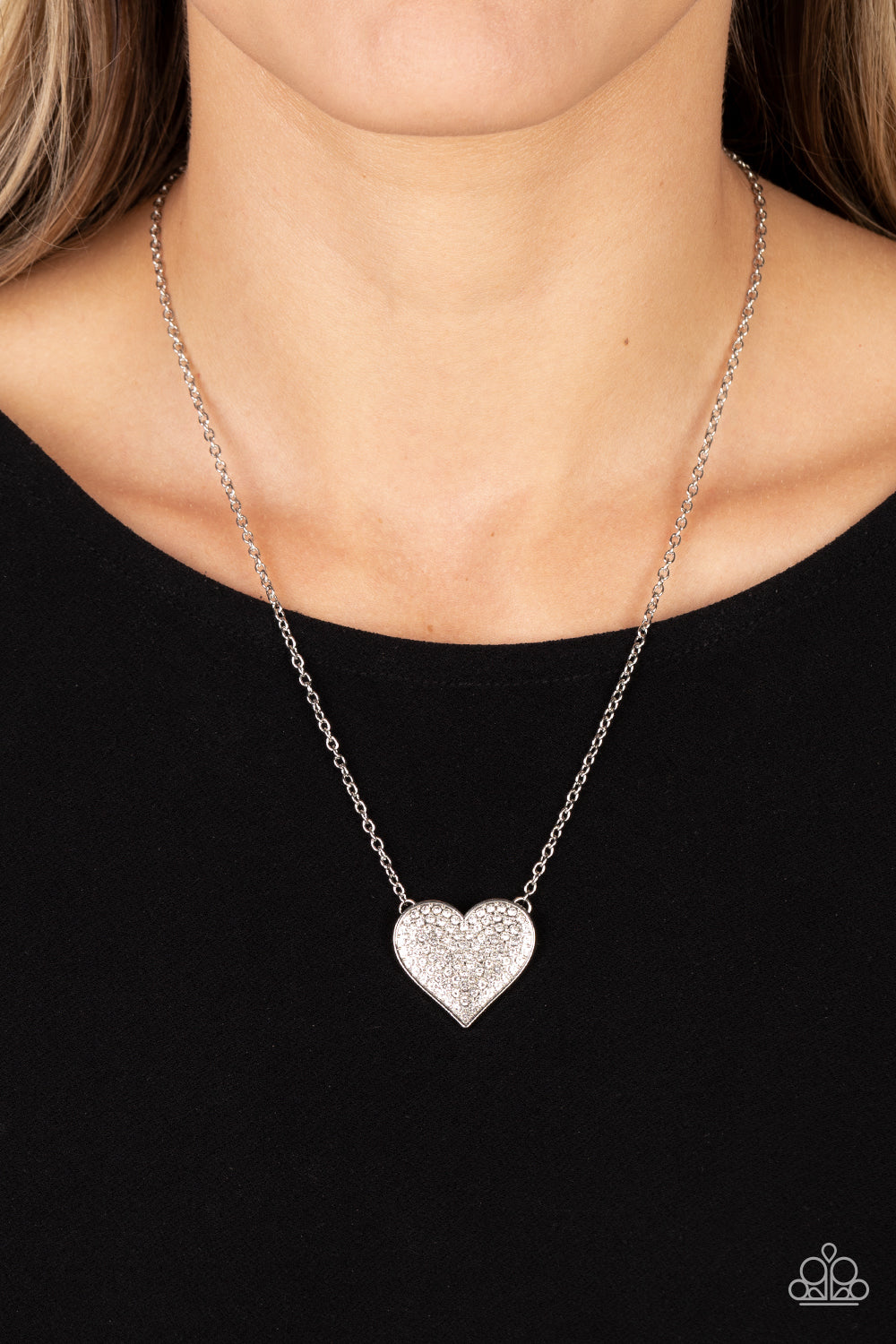 Paparazzi Accessories-Spellbinding Sweetheart White Glittery Heart Pendant