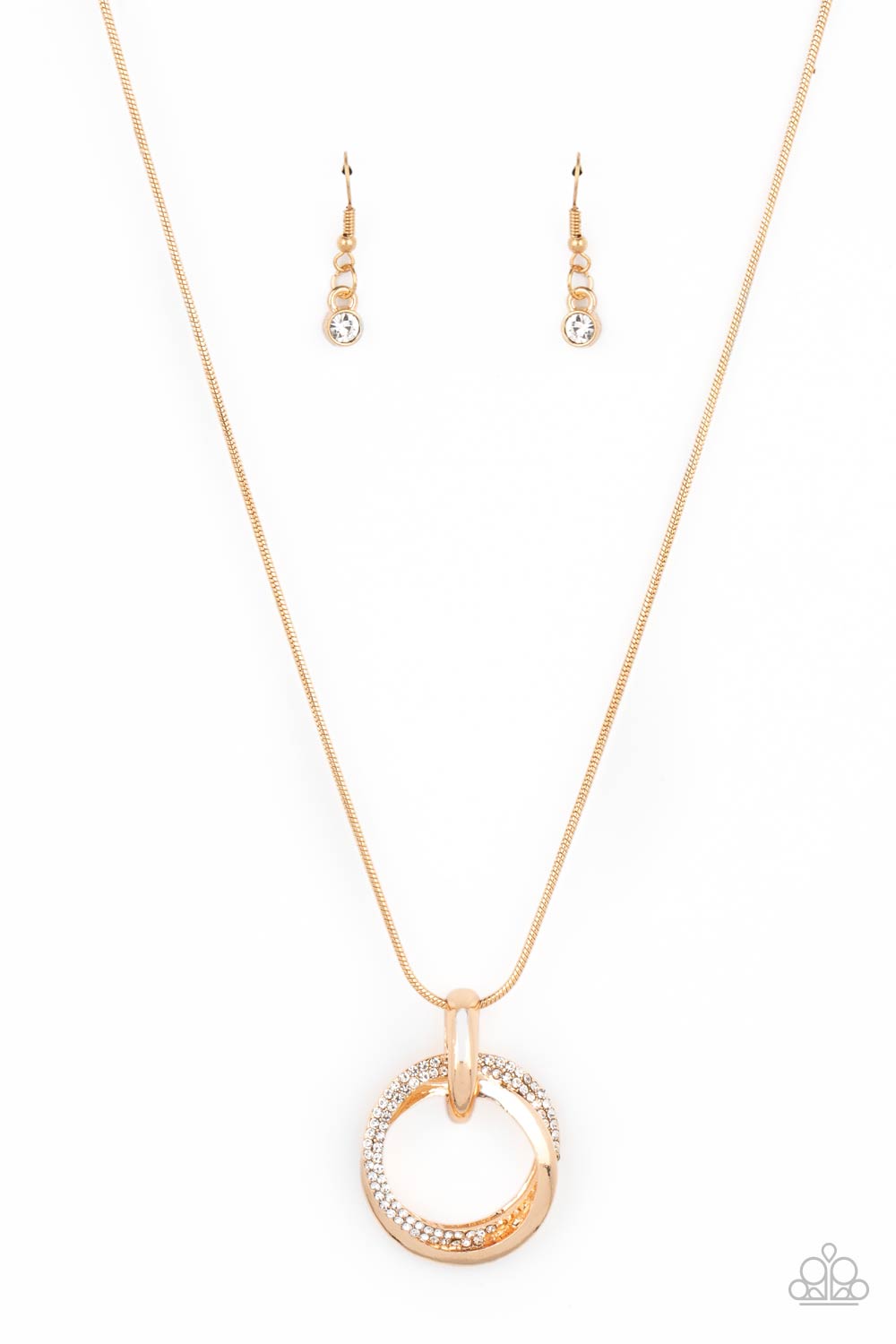 Paparazzi Accessories-Sphere of Influence Gold White Rhinestone Ring Necklace Set