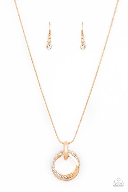 Paparazzi Accessories-Sphere of Influence Gold White Rhinestone Ring Necklace Set