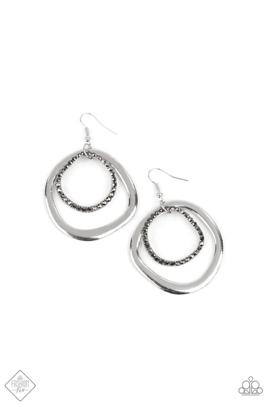 Paparazzi Accessories-Spinning With Sass Silver/Hematite Asymmetrical Earrings