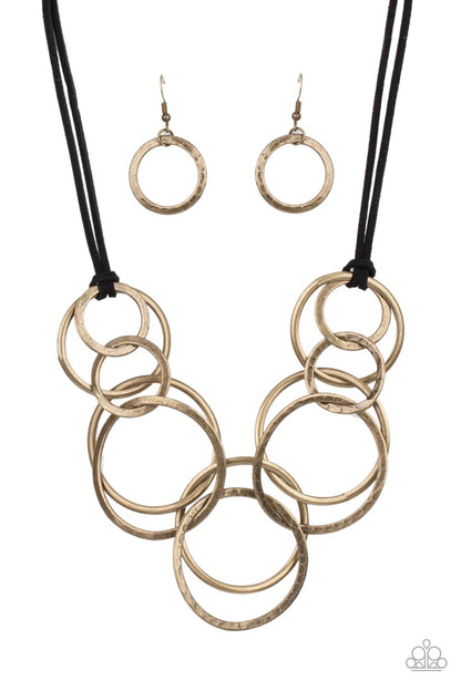 Paparazzi Accessories-Spiraling Out of Couture Brass Hammered Rustic Ring Necklace Set