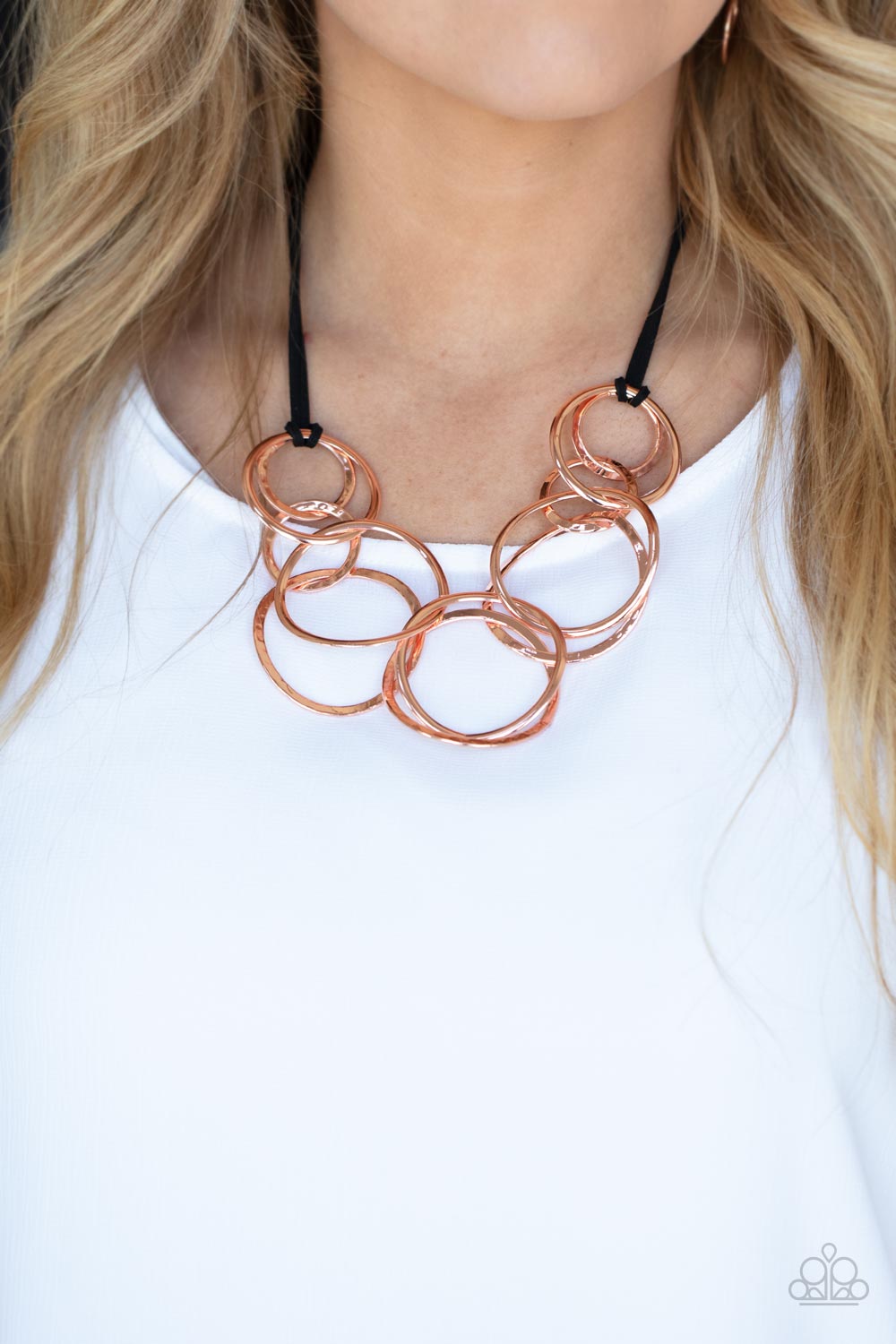 Paparazzi Accessories-Spiraling Out of COUTURE Copper Interlocking Ring Necklace Set