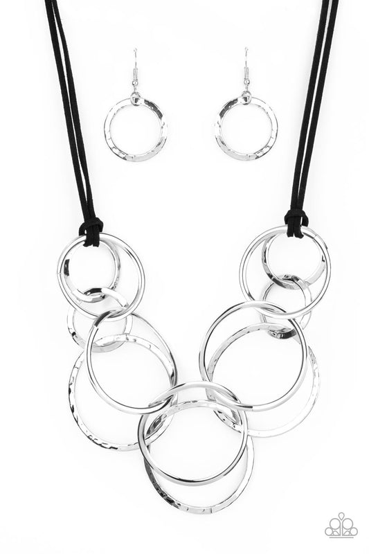 Paparazzi Accessories-Spiraling Out of COUTURE Mismatched Hammered Silver Ring Necklace Set