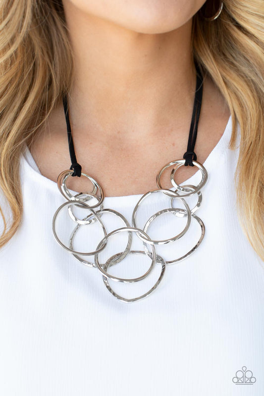 Paparazzi Accessories-Spiraling Out Of COUTURE Silver Ring Necklace Set