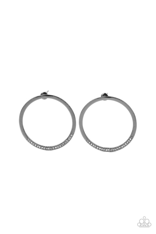 Paparazzi Accessories-Spot on Opulence Black Hoop White Rhinestone Earrings