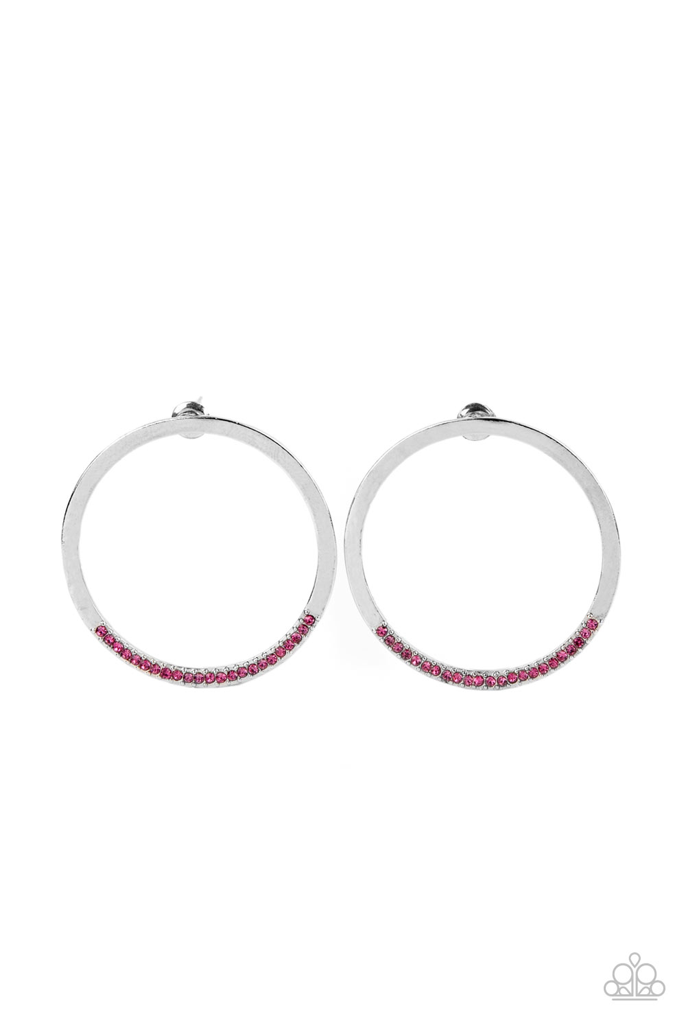 Paparazzi Accessories-Spot On Opulence Pink Rhinestone Flat Hoop Earrings