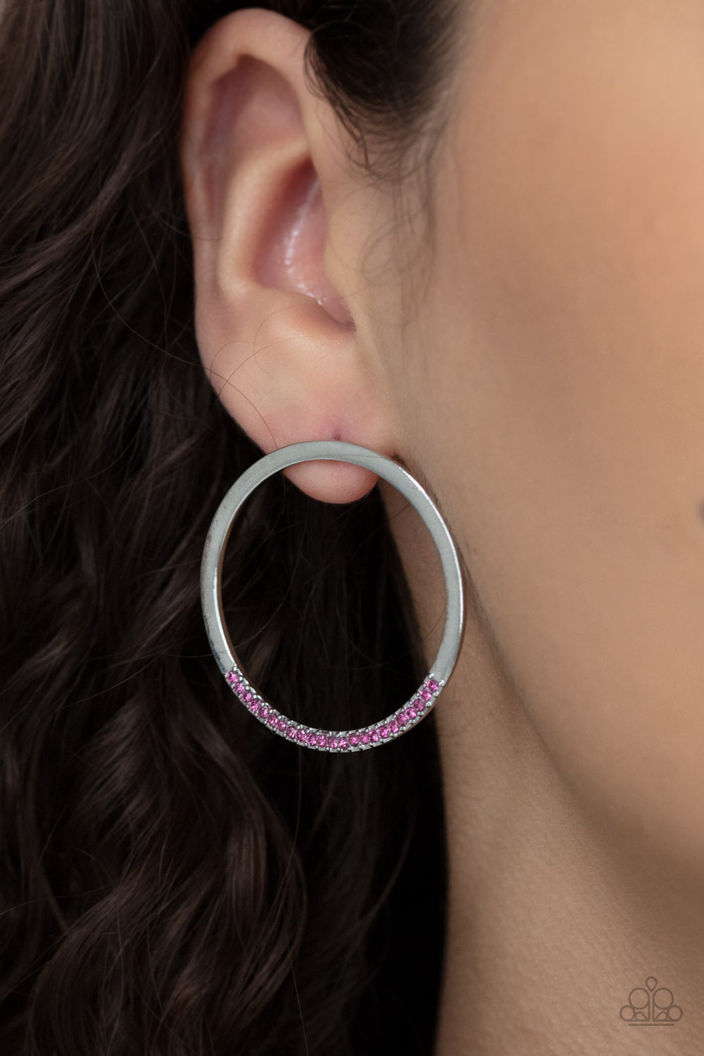 Paparazzi Accessories-Spot On Opulence Pink Rhinestone Flat Hoop Earrings