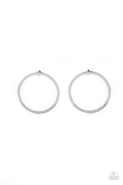 Paparazzi Accessories-Spot On Opulence White Glitter Flat Hoop Earrings