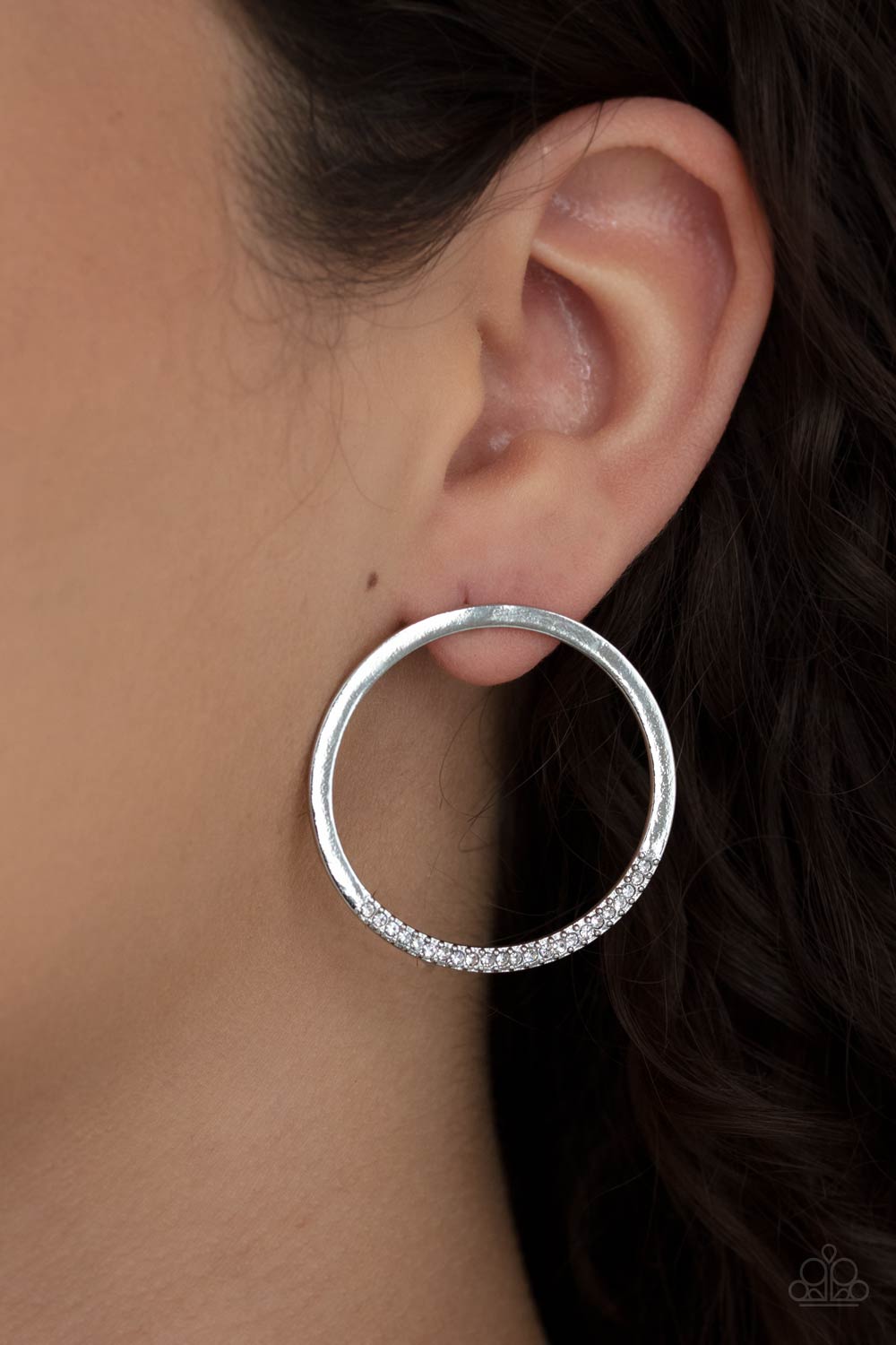 Paparazzi Accessories-Spot On Opulence White Glitter Flat Hoop Earrings