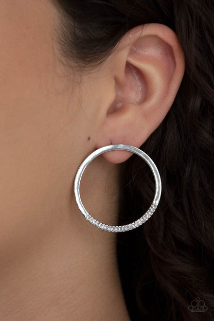 Paparazzi Accessories-Spot On Opulence White Glitter Flat Hoop Earrings