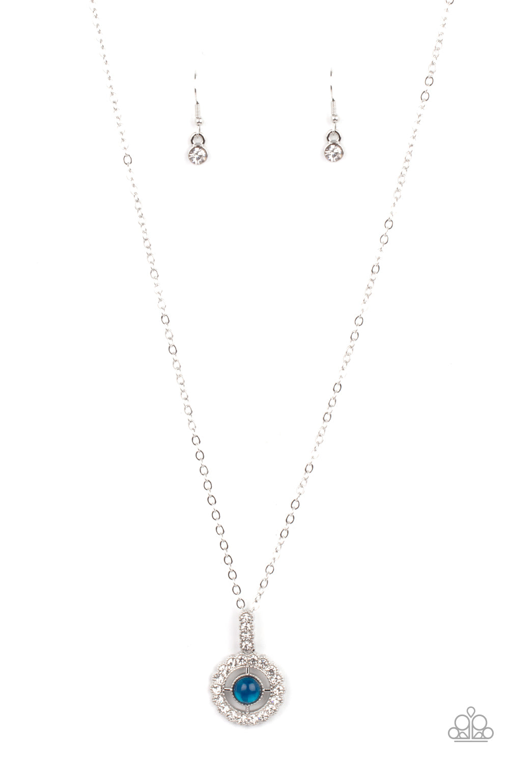 Paparazzi Accessories-Springtime Twinkle Blue Glassy Bead White Rhinestone Pendant Necklace Set