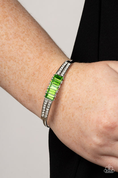 Paparazzi Accessories-Spritzy Sparkle Green Rhinestone Cuff Bracelet