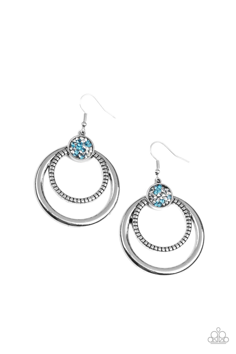 Paparazzi Accessories-Spun Out Opulence Glitzy Blue Silver Textured Hoop Earrings