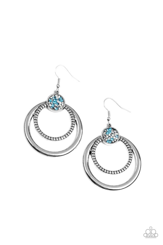 Paparazzi Accessories-Spun Out Opulence Glitzy Blue Silver Textured Hoop Earrings