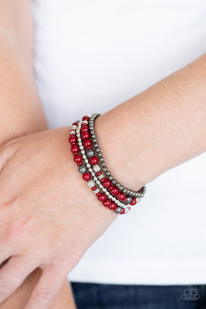 Paparazzi Accessories-Stacked Style Maker Red Bracelet