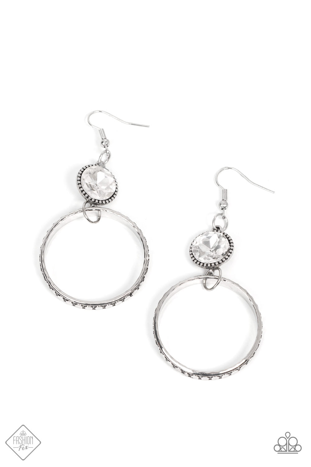 Paparazzi Accessories-Standalone Sparkle White Rhinestone Motif Fashion Fix Earrings