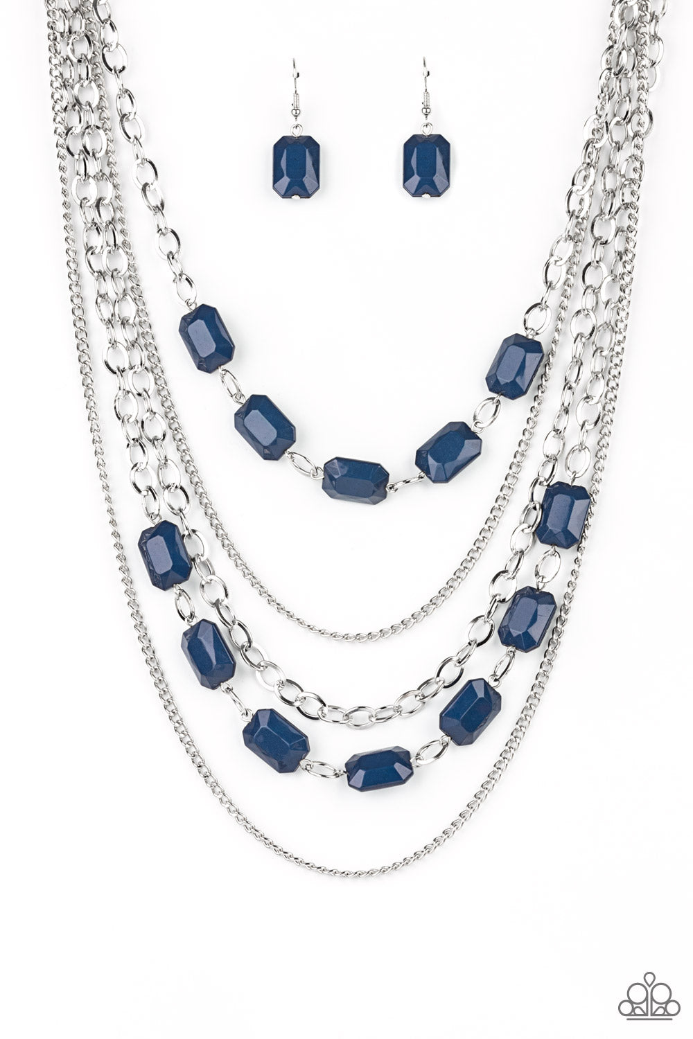 Paparazzi Accessories-Standout Strands Blue Shiny Rectangular Bead Necklace Set