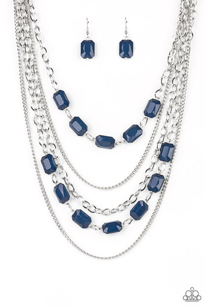 Paparazzi Accessories-Standout Strands Blue Shiny Rectangular Bead Necklace Set