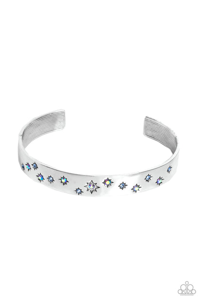 Paparazzi Accessories-Starburst Shimmer Blue Iridescent Rhinestone Bracelet