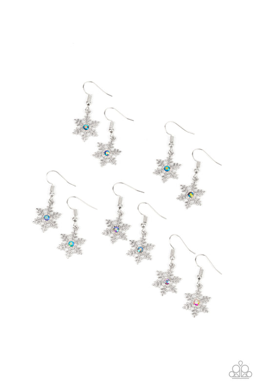 Paparazzi Accessories-Starlet Shimmer Glittery Snowflake Rhinestone Earrings