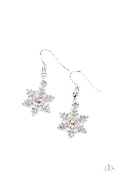 Paparazzi Accessories-Starlet Shimmer Glittery Snowflake Rhinestone Earrings