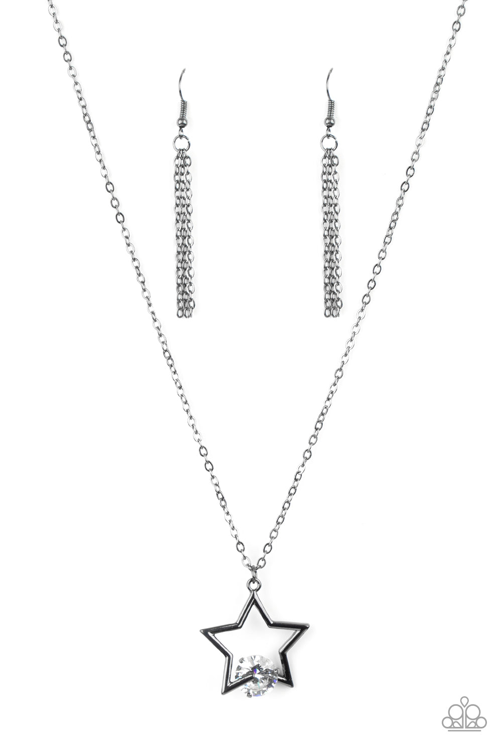 Paparazzi Accessories-Starry Fireworks Black Patriotic White Gem Necklace Set