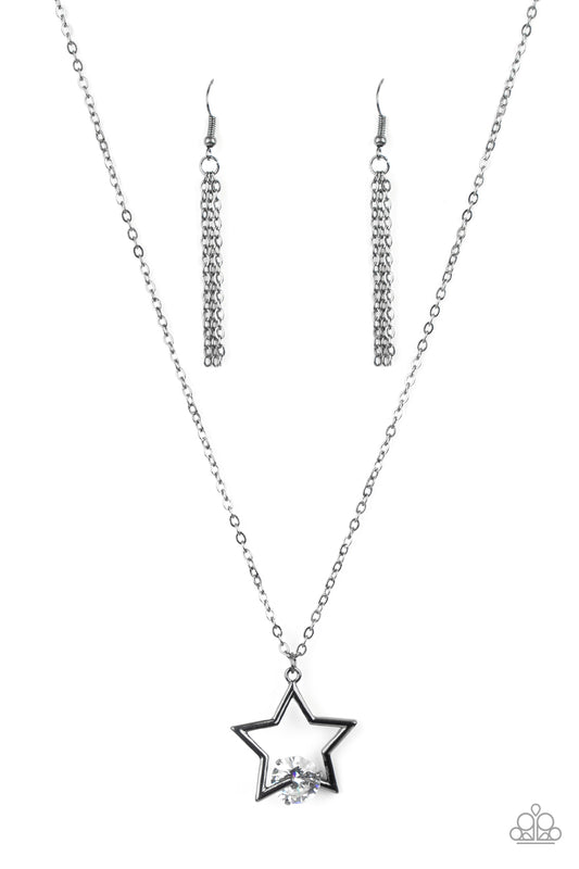 Paparazzi Accessories-Starry Fireworks Black Patriotic White Gem Necklace Set