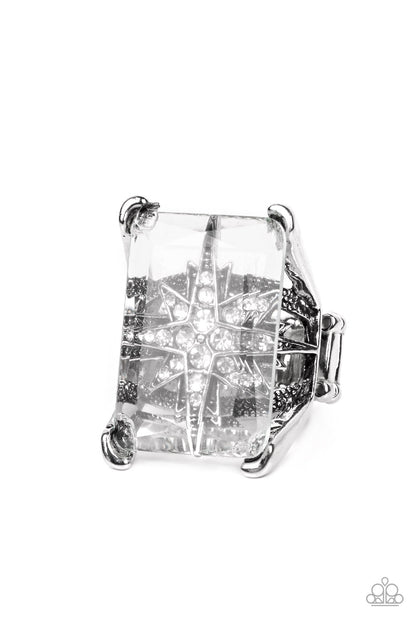 Paparazzi Accessories-Starry Serenity White Rhinestone Glassy Pane Ring