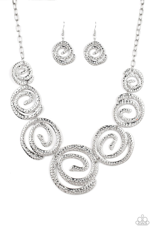 Paparazzi Accessories-Statement Swirl Silver Necklace Set