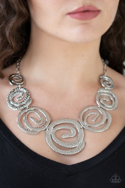 Paparazzi Accessories-Statement Swirl Silver Necklace Set