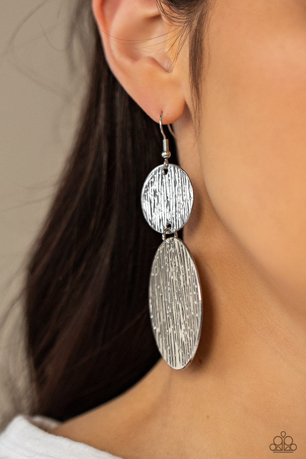 Paparazzi Accessories-Status CYMBAL Mismatched Silver Discs Earrings