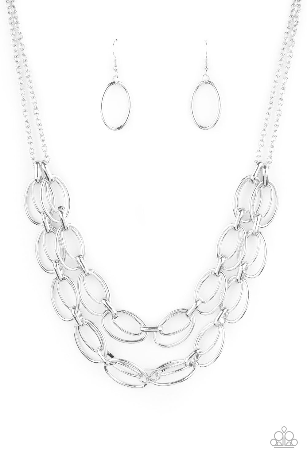 Paparazzi Accessories-Status Quo Silver Oval Necklace Set