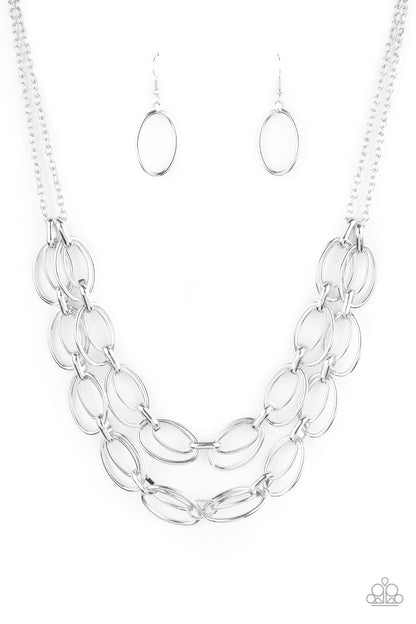 Paparazzi Accessories-Status Quo Silver Oval Necklace Set