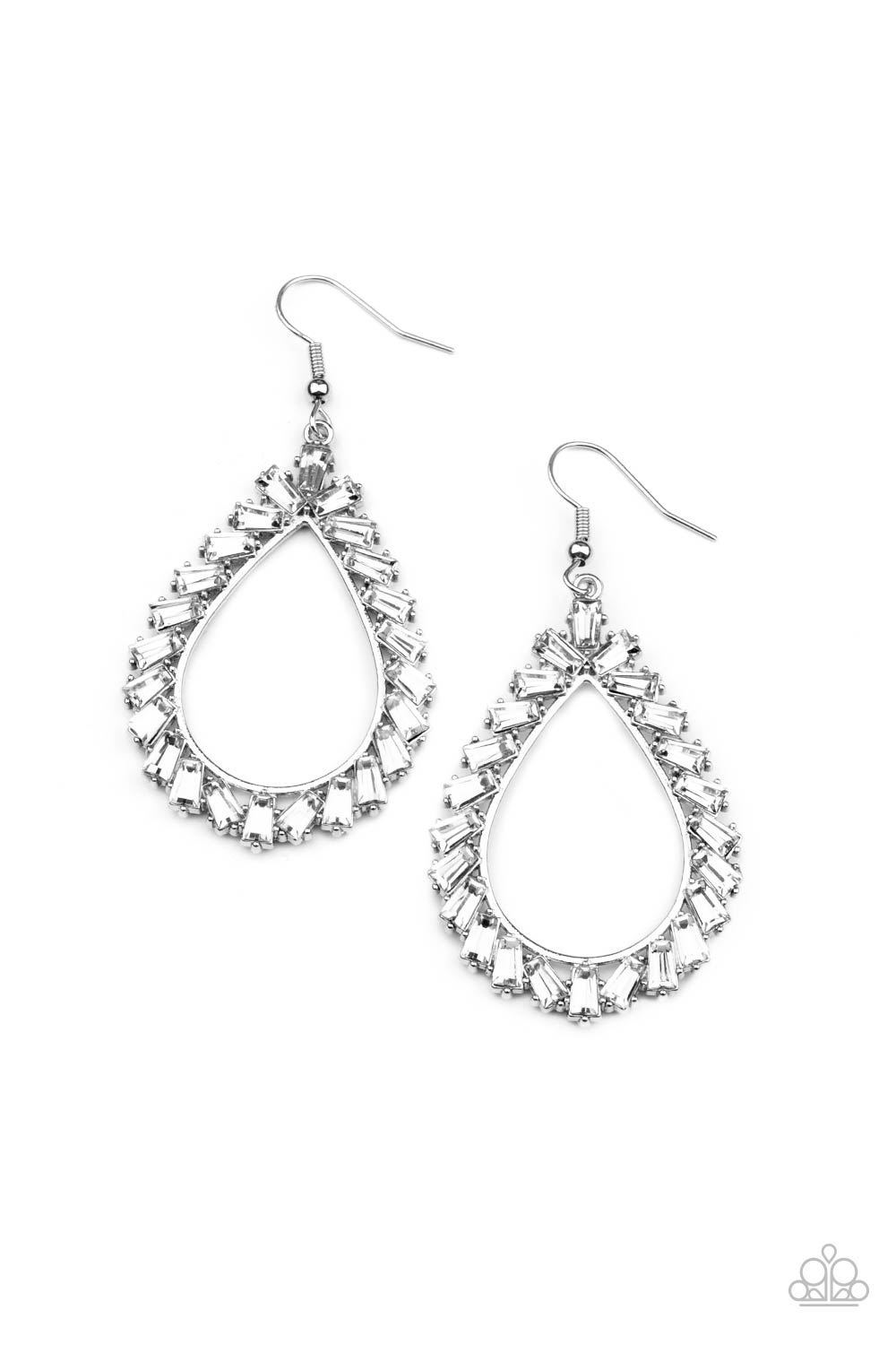 Paparazzi Accessories-Stay Sharp White Emerald Teardrop Earrings