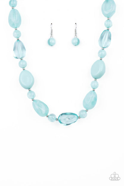 Paparazzi Accessories-Staycation Stunner Blue Glassy Bead Necklace Set